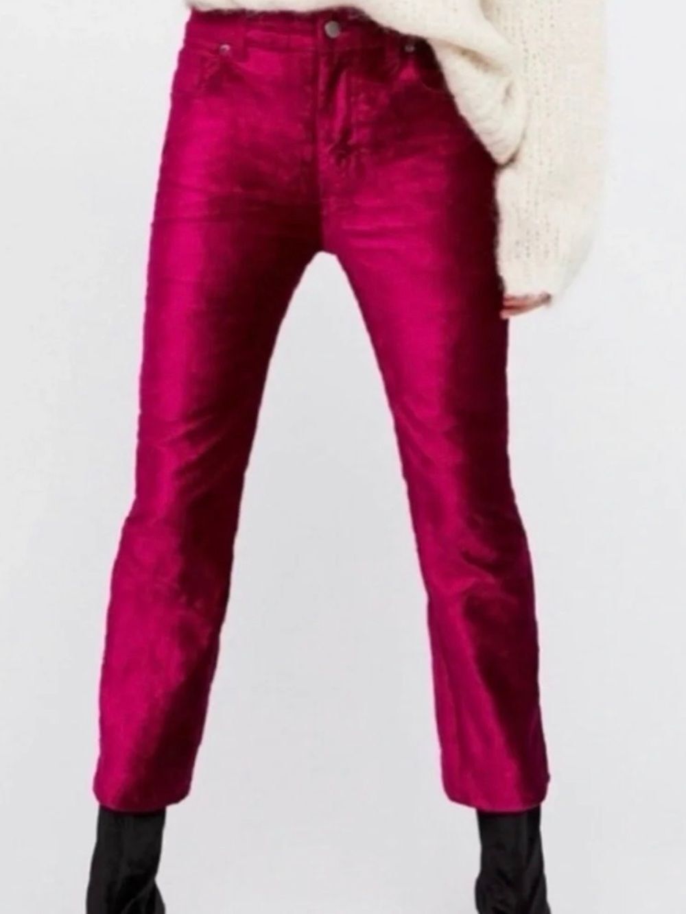Free People stretch velour Magenta crushed velvet Jeans Size 29